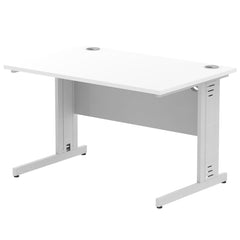 Impulse 1200 x 800mm Straight Desk White Top Silver Cable Managed Leg I000478 DD