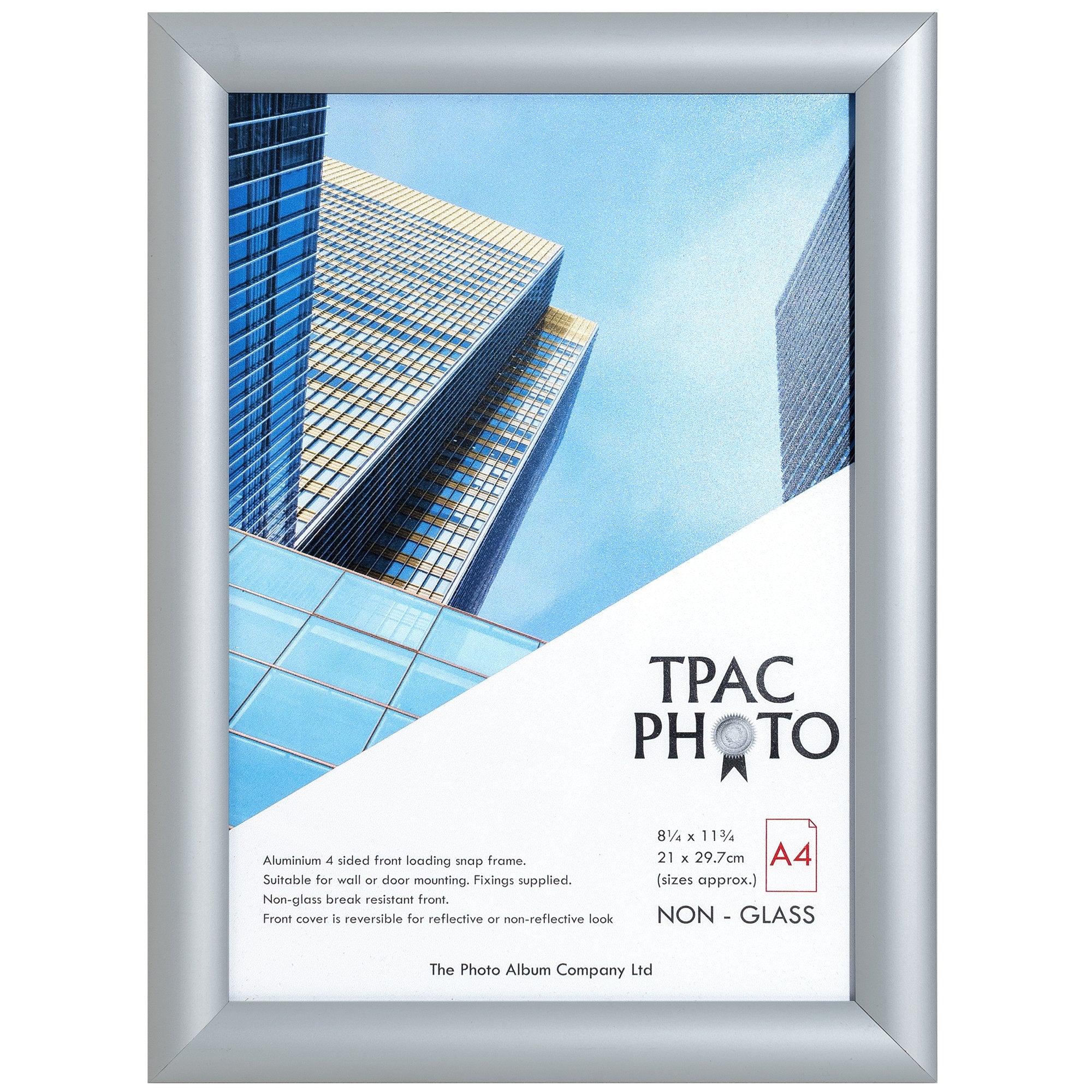 Photo Album Co Inspire for Business Certificate/Photo Snap Frame A4 Aluminium Frame Plastic Front Silver - SNAPA4S
