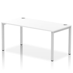 Impulse Single Row Bench Desk W1600 x D800 x H730mm White Finish Silver Frame - IB00273 DD