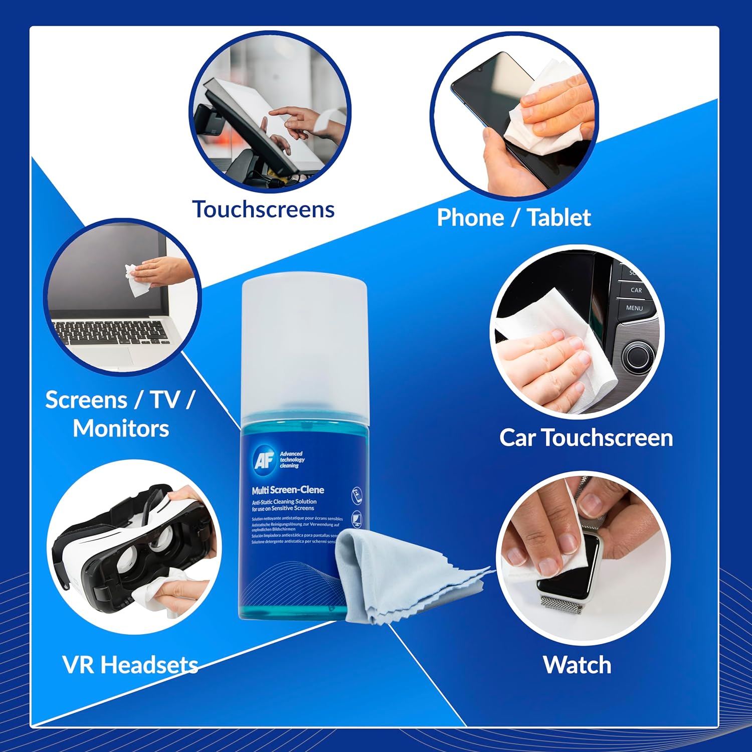 AF Multi-Screen Clene- Screen Cleaning Pump Spray with Micro Fibre Cloth - 200ml for Mobile Phones, TV's, Laptops, Monitors, LED, LCD, Plasma & Tablets - MCA_200MIF