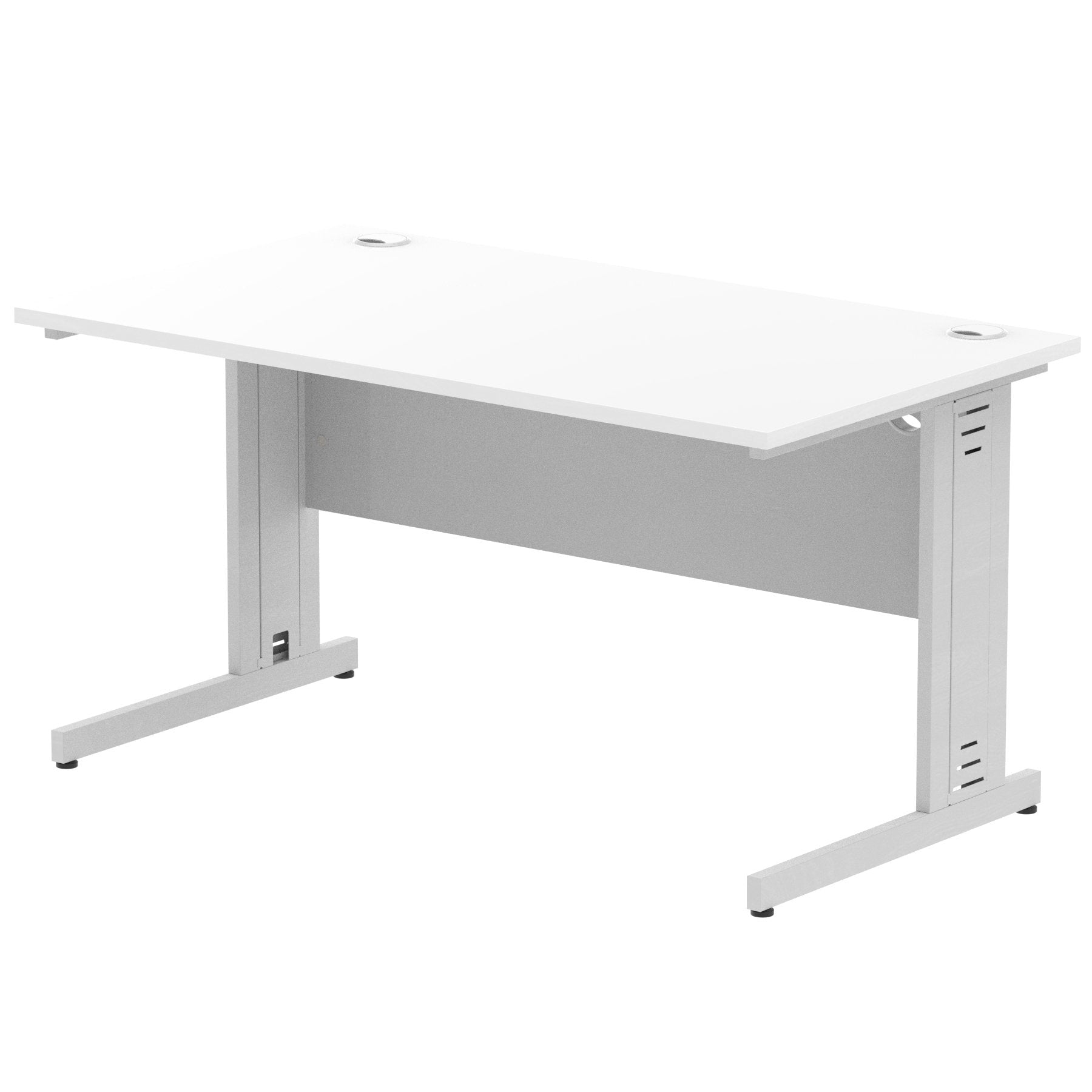 Impulse 1400 x 800mm Straight Desk White Top Silver Cable Managed Leg I000479 DD