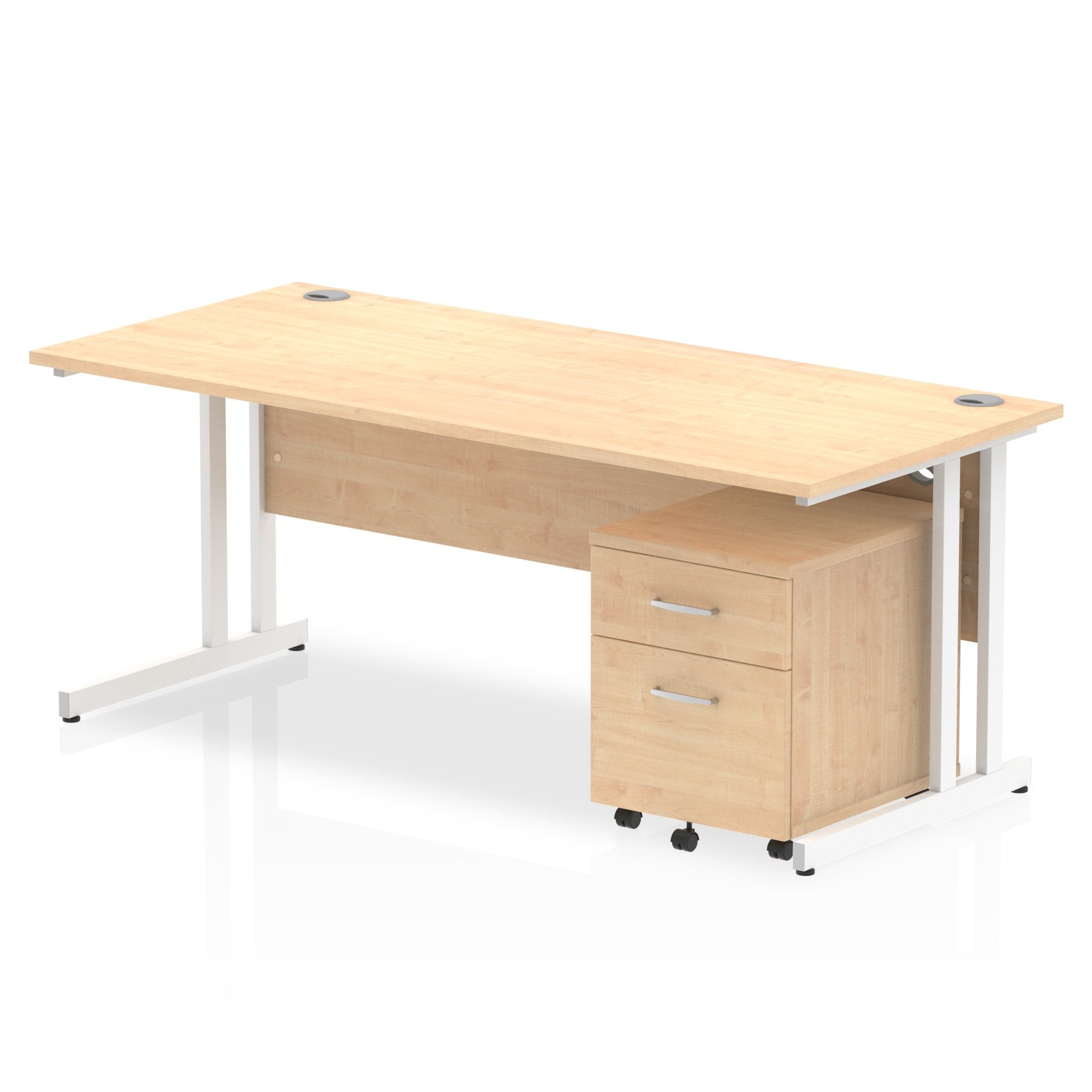 Impulse Cantilever Straight Office Desk W1800 x D800 x H730mm Maple Finish White Frame With 2 Drawer Mobile Pedestal - I003929 DD