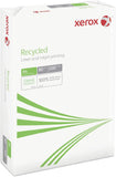 Xerox recycled A4 copier paper 80gsm, 500 sheets, showing a ream of environmentally friendly printing paper.