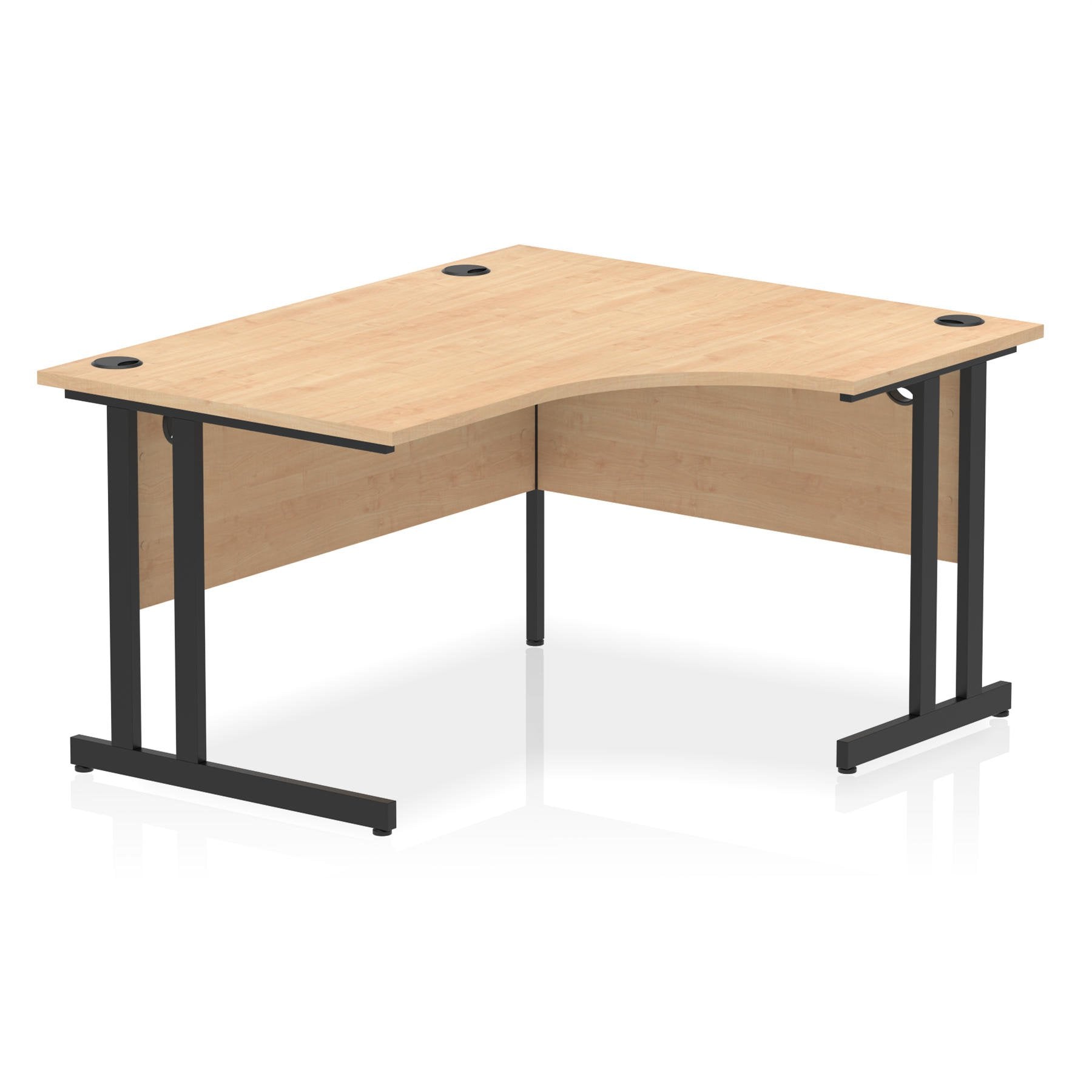 Dynamic Impulse W1400 x D800/1200 x H730mm Right Hand Crescent Desk With Cable Management Ports Cantilever Leg Maple FInish Black Frame - MI003231 DD