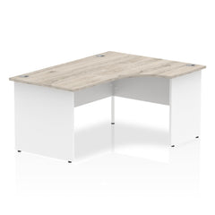 Impulse Right Crescent Office Desk W1600 x D1200 x H730mm Cable Managed Leg Grey Oak Finish White Frame - TT000162 DD