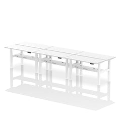 Dynamic Air Back-to-Back W1400 x D600mm Height Adjustable Sit Stand 6 Person Bench Desk With Cable Ports White Finish White Frame - HA01960 DD