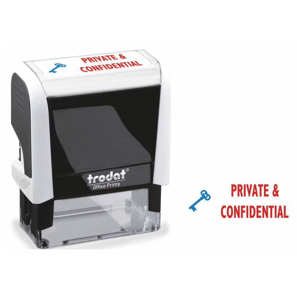 Trodat Office Printy 4912 Self Inking Word Stamp PRIVATE AND CONFIDENTIAL 46x18mm Blue/Red Ink - 77307