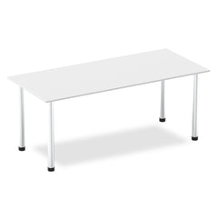 Impulse 1800mm Straight Table White Top Brushed Aluminium Post Leg I003647 DD