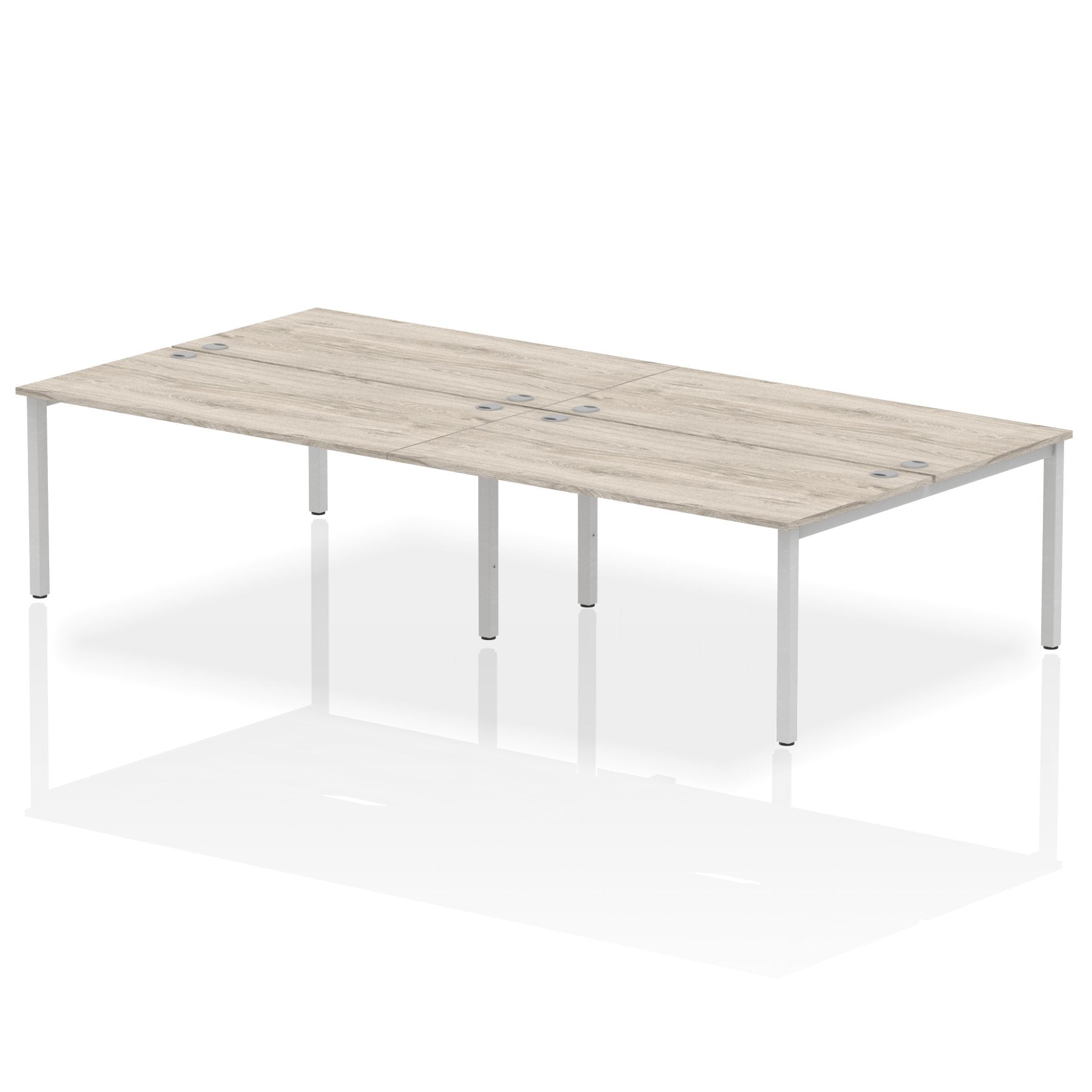 Impulse Back-to-Back 4 Person Bench Desk W1600 x D1600 x H730mm With Cable Ports Grey Oak Finish Silver Frame - IB00161 DD