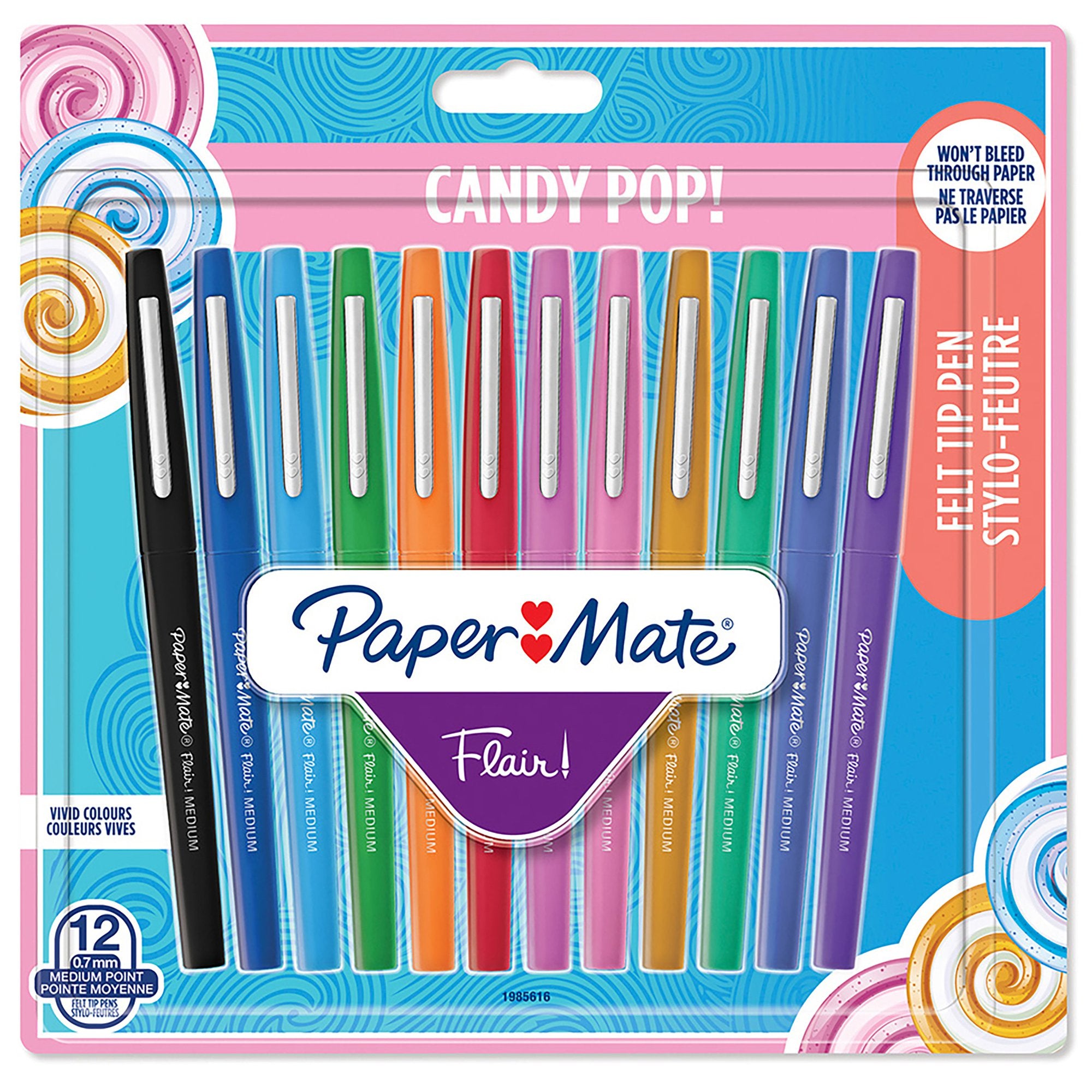 Paper Mate Flair Fibre Tip Pen Medium Point 0.7mm Candy Pop Assorted Colours (Pack 12) 1985616