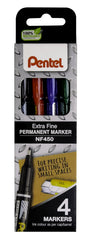 Pentel NF450 Permanent Marker Bullet Tip 1.2mm Tip 0.6mm Line Assorted (Pack 4) YNF450/4-M
