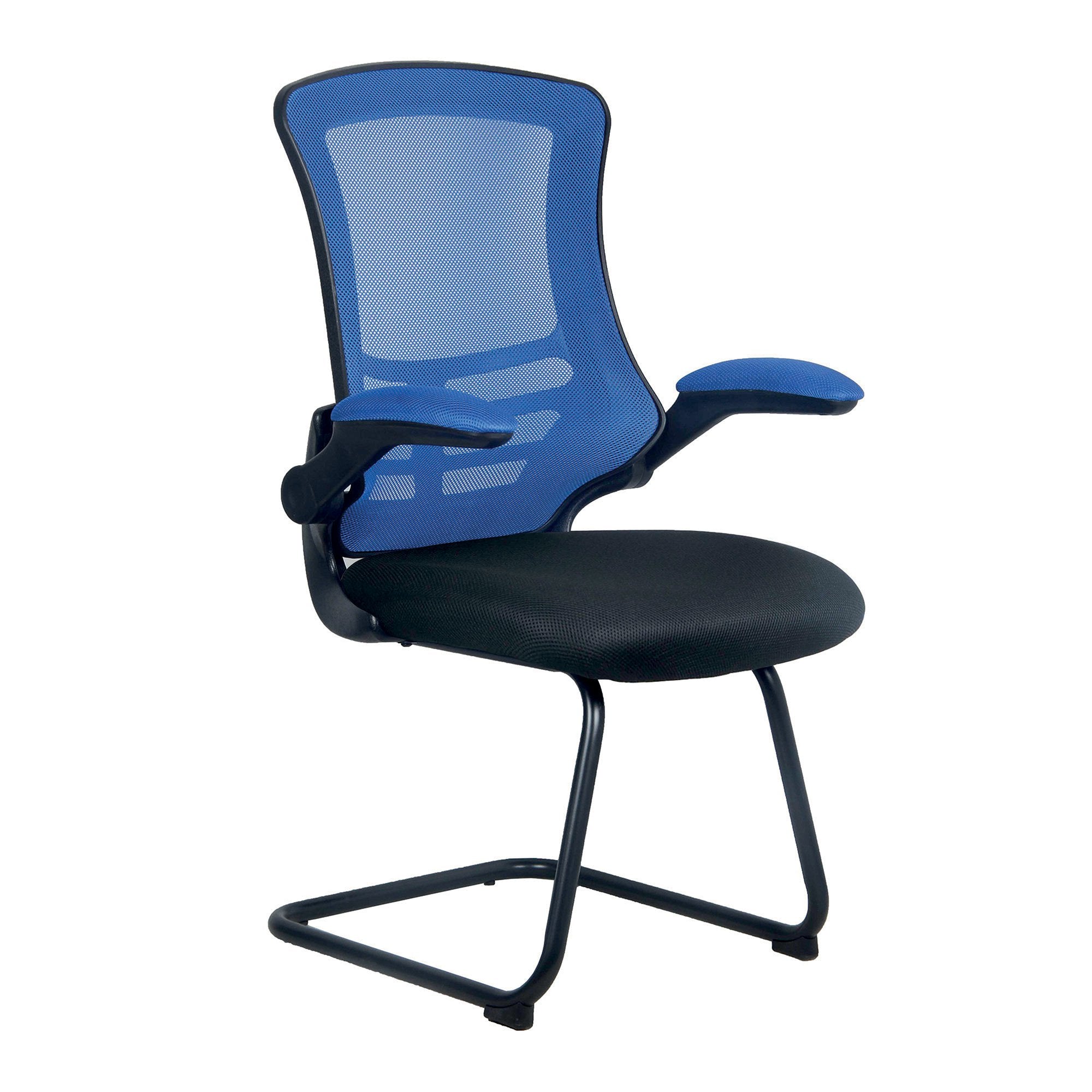 Nautilus Designs Luna Designer High Back Two Tone Mesh Cantilever Visitor Chair With Folding Arms and Black Shell Blue/Black - BCM/T1302V/BL DD