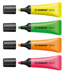 STABILO NEON Highlighter Chisel Tip 2-5mm Line Assorted Colours (Wallet 4) - 72/4-1