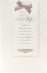 Silver 25th Wife Wedding Anniversary Card Lovely Romantic Message inside