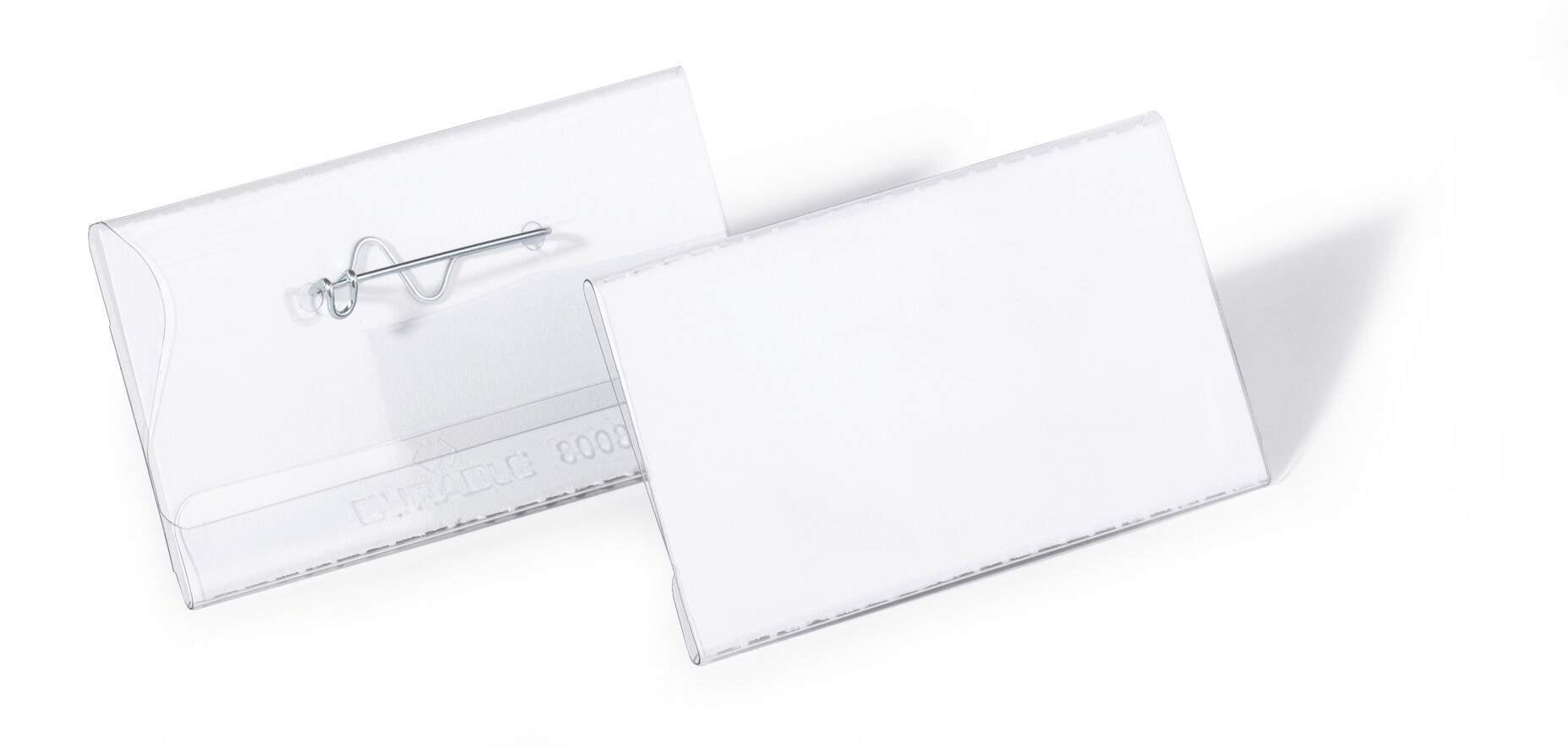 Durable Name Badge 40x75mm with Pin Includes Blank Insert Cards Transparent (Pack 100) - 800819