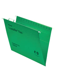 Rexel Crystalfile Flexi Foolscap Suspension File Manilla 15mm V Base Green (Pack 50) 3000040