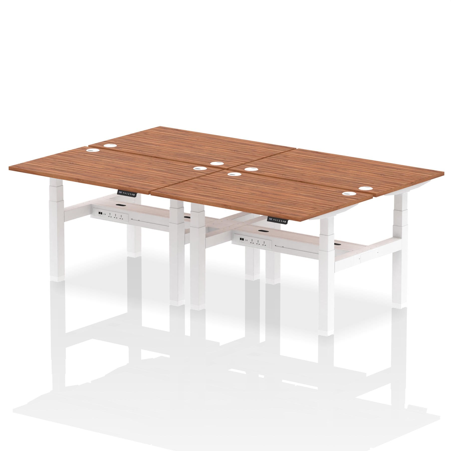 Dynamic Air Back-to-Back W1200 x D800mm Height Adjustable Sit Stand 4 Person Bench Desk With Cable Ports Walnut Finish White Frame - HA01762 DD