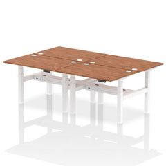 Dynamic Air Back-to-Back W1200 x D800mm Height Adjustable Sit Stand 4 Person Bench Desk With Cable Ports Walnut Finish White Frame - HA01762 DD