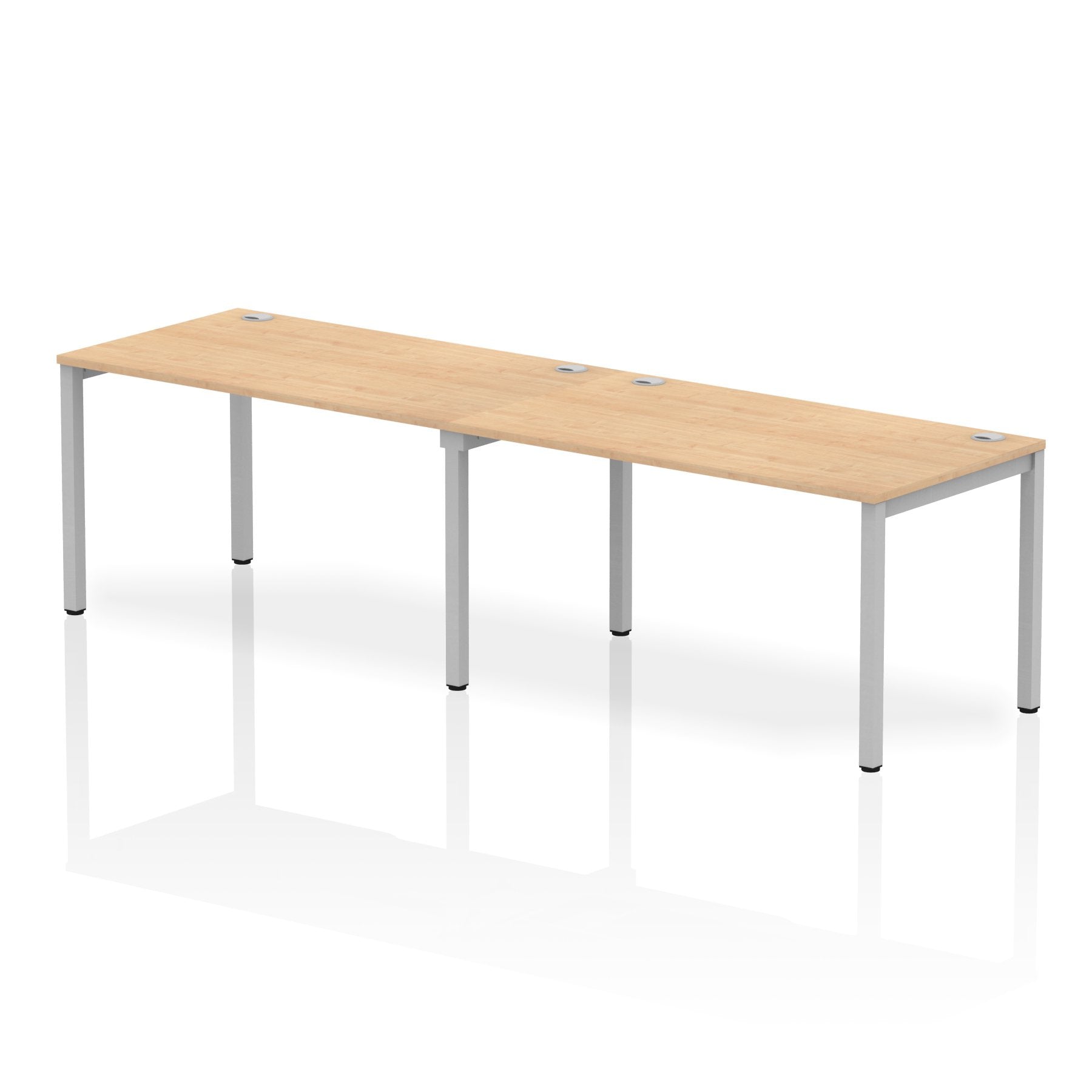 Impulse Single Row 2 Person Bench Desk W1400 x D800 x H730mm Maple Finish Silver Frame - IB00294 DD