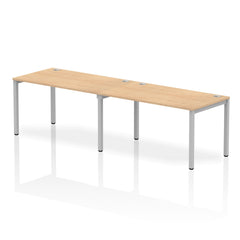 Impulse Single Row 2 Person Bench Desk W1400 x D800 x H730mm Maple Finish Silver Frame - IB00294 DD