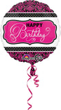 Round foil balloon from Xpress Yourself featuring elegant filigree damask design for birthday celebrations.