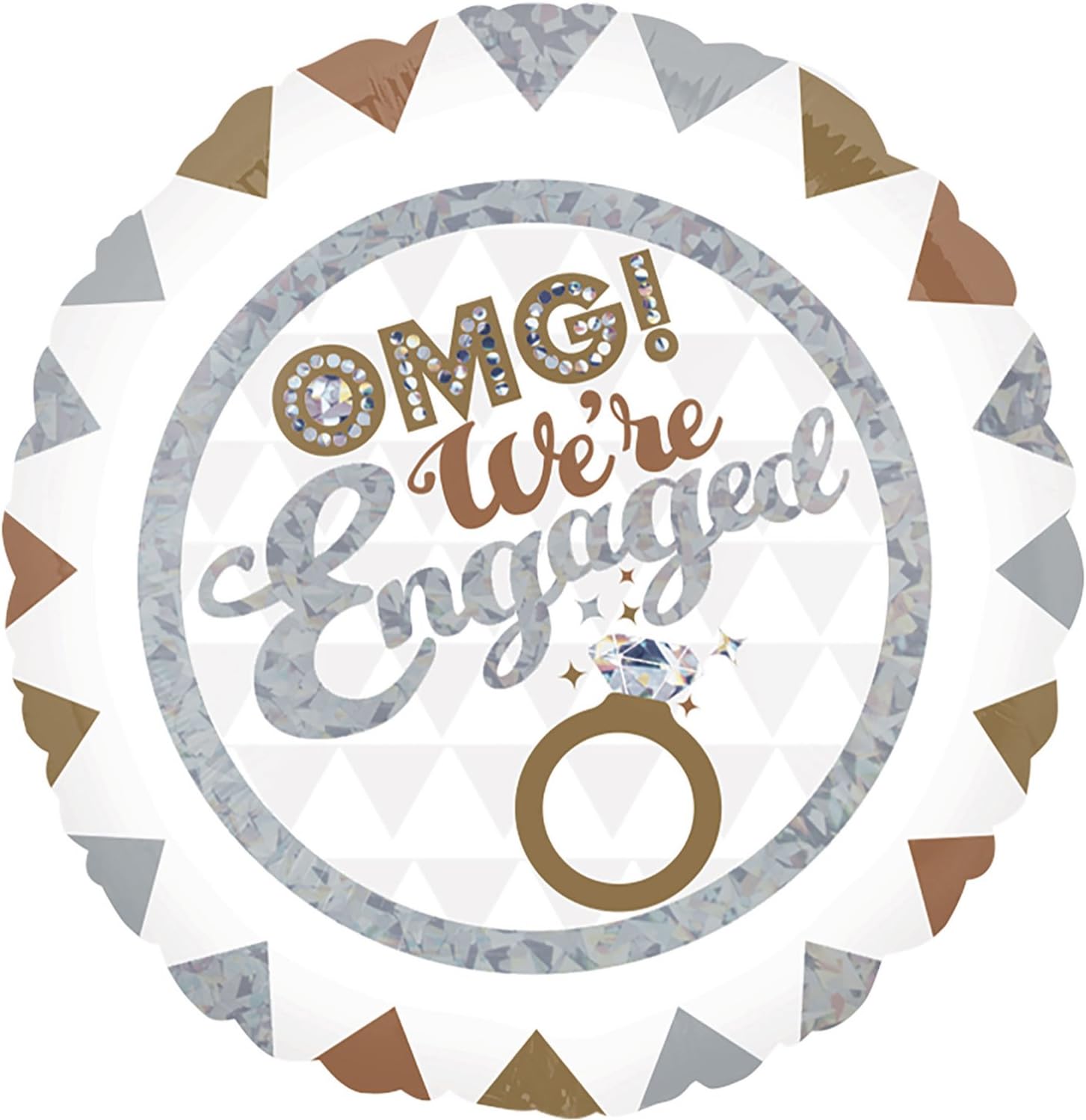 Xpress Yourself foil balloon with "Omg We're Engaged" message, shiny metallic surface, perfect for engagement celebrations.