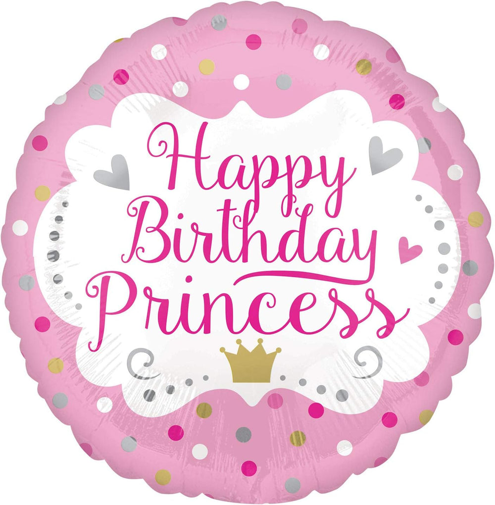 Xpress Yourself round foil balloon with "Happy Birthday Princess" design, small size, celebrating birthday festivities