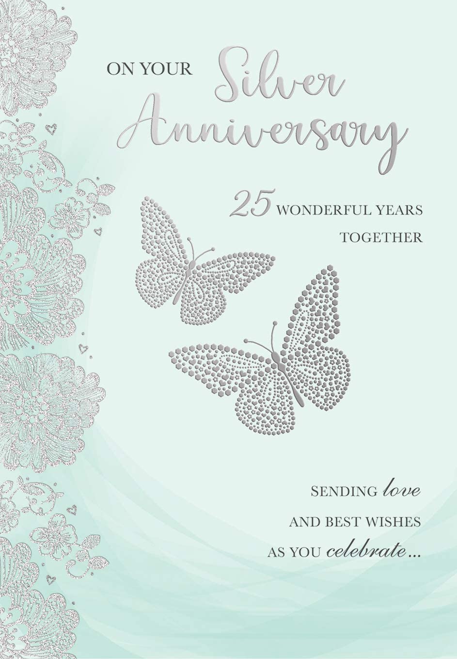 Xpress Yourself classic silver 25th anniversary greeting card with elegant design and celebratory message, perfect for special occasions.