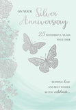 Xpress Yourself classic silver 25th anniversary greeting card with elegant design and celebratory message, perfect for special occasions.