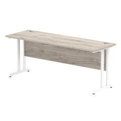Impulse 1800 x 600mm Straight Desk Grey Oak Top White Cantilever Leg I003080 DD