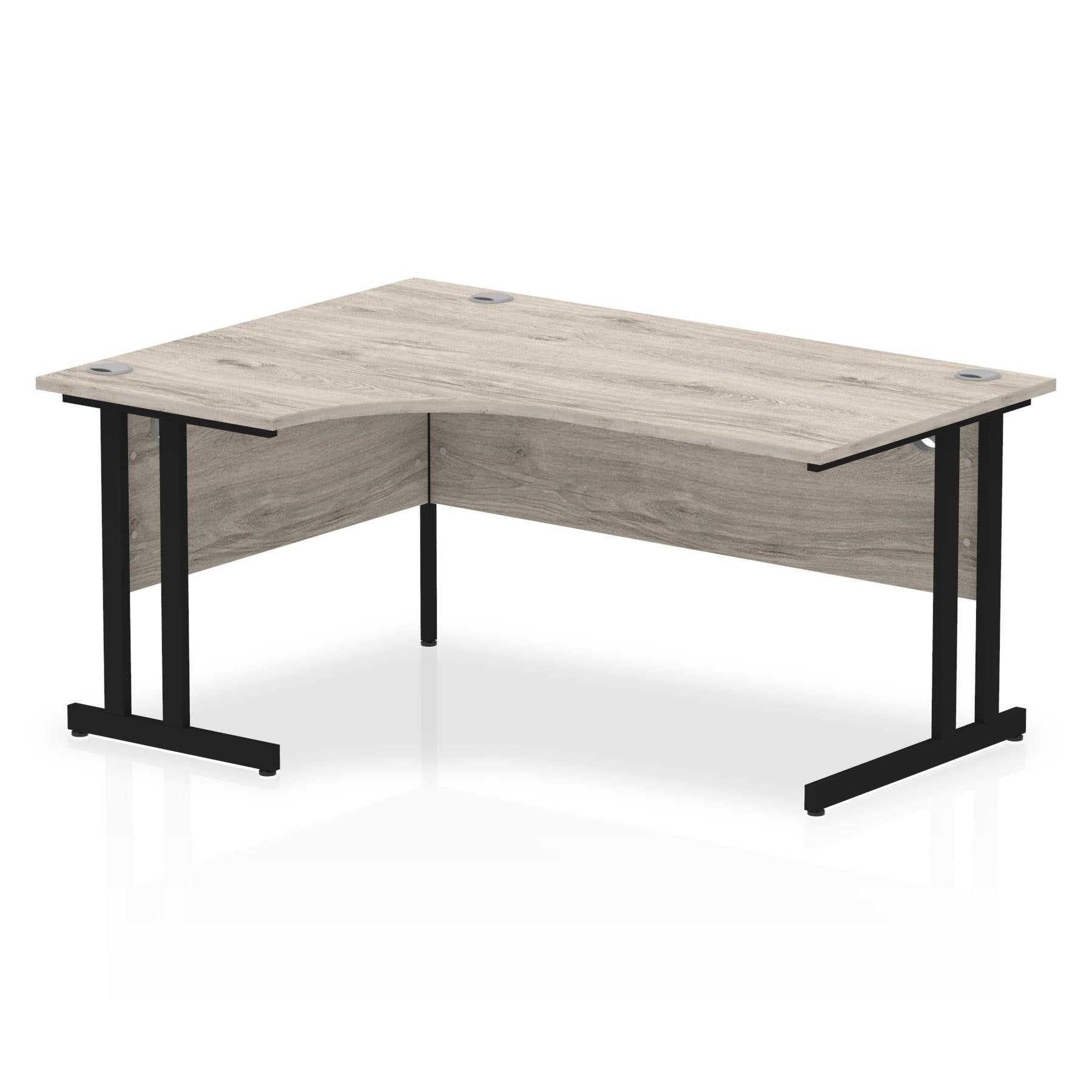 Dynamic Impulse W1600 x D1200/800 x H730mm Left Hand Crescent Desk With Cable Management Ports Cantilever Leg Grey Oak Finish Black Frame - MI003353 DD