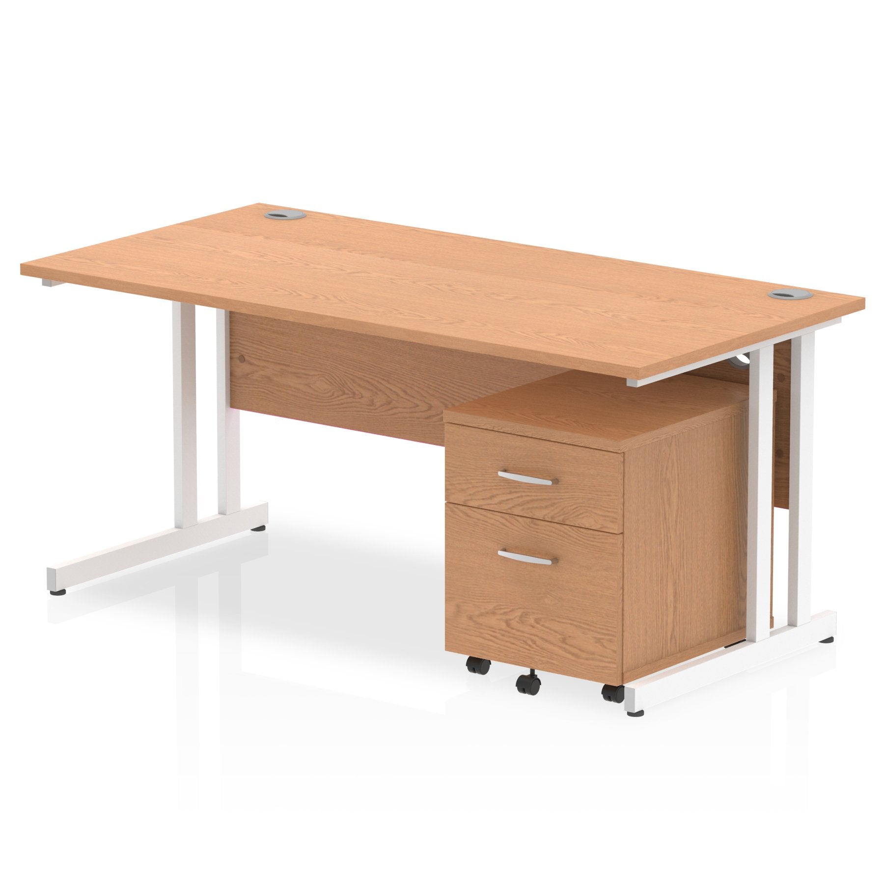Impulse Cantilever Straight Office Desk W1600 x D800 x H730mm Oak Finish White Frame With 2 Drawer Mobile Pedestal - I003922 DD