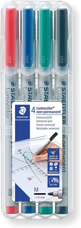 Staedtler Lumocolor OHP Pen Non-Permanent Medium 1.0mm Line Assorted Colours (Pack 4) - 315WP4