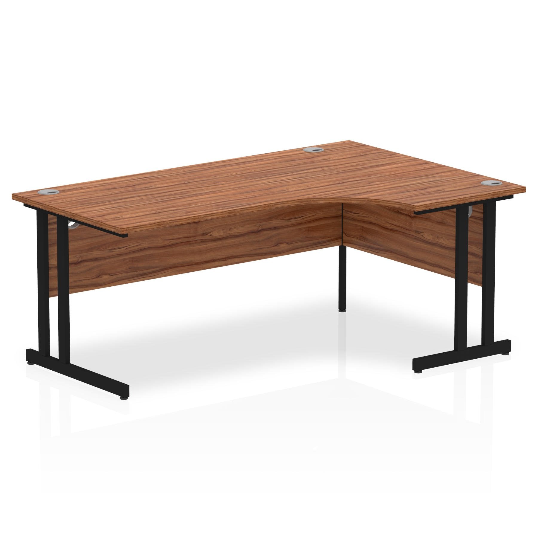 Dynamic Impulse W1800 x D800/1200 x H730mm Right Hand Crescent Desk With Cable Management Ports Cantilever Leg Walnut Finish Black Frame - MI003279 DD