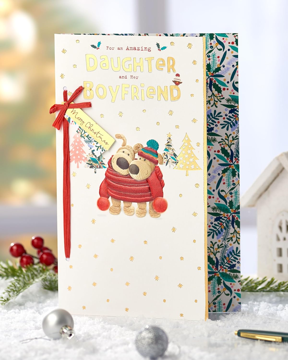 Boofle Embellished Daughter & Her Boyfriend Cuddly Cute Christmas Greeting Card