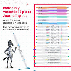Zebra Pen Journaling & Lettering Set 18 Pack – Dual Tip MILDLINER Pastel Highlighters, Brush Pens, SARASA Gel Pens – Assorted Colouring & Highlighter Pen Multipack for Bullet Journals