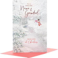 UK Greetings Christmas Card for Nana & Grandad – Stunning Snowcouple Design