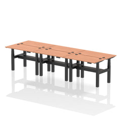 Dynamic Air Back-to-Back W1200 x D600mm Height Adjustable Sit Stand 6 Person Bench Desk With Cable Ports Beech Finish Black Frame - HA01602 DD