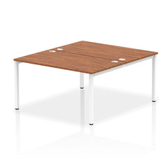 Impulse Back-to-Back 2 Person Bench Desk W1400 x D1600 x H730mm With Cable Ports Walnut Finish White Frame - IB00122 DD