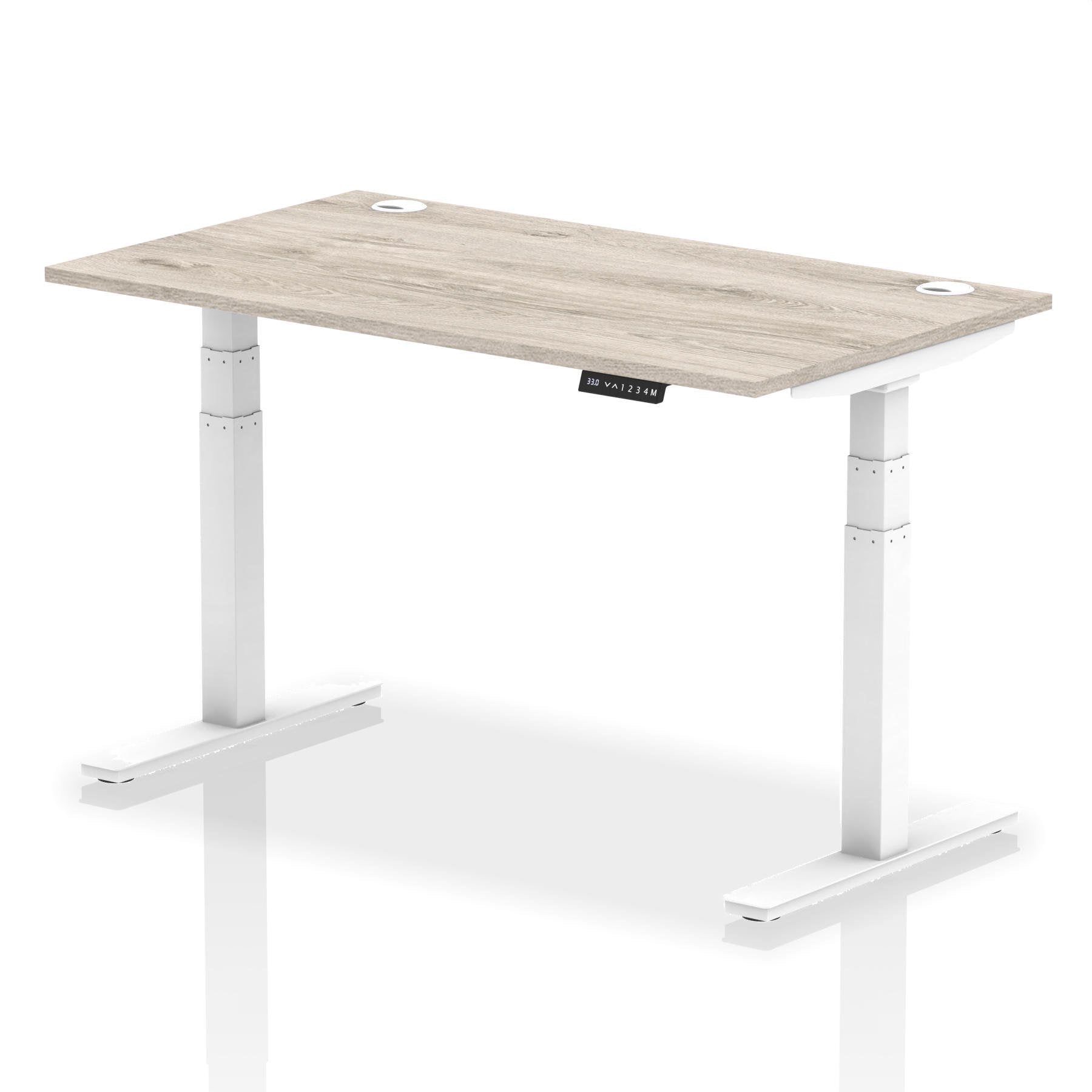 Dynamic Air 1400 x 800mm Height Adjustable Desk Grey Oak Top Cable Ports White Leg HA01172 DD