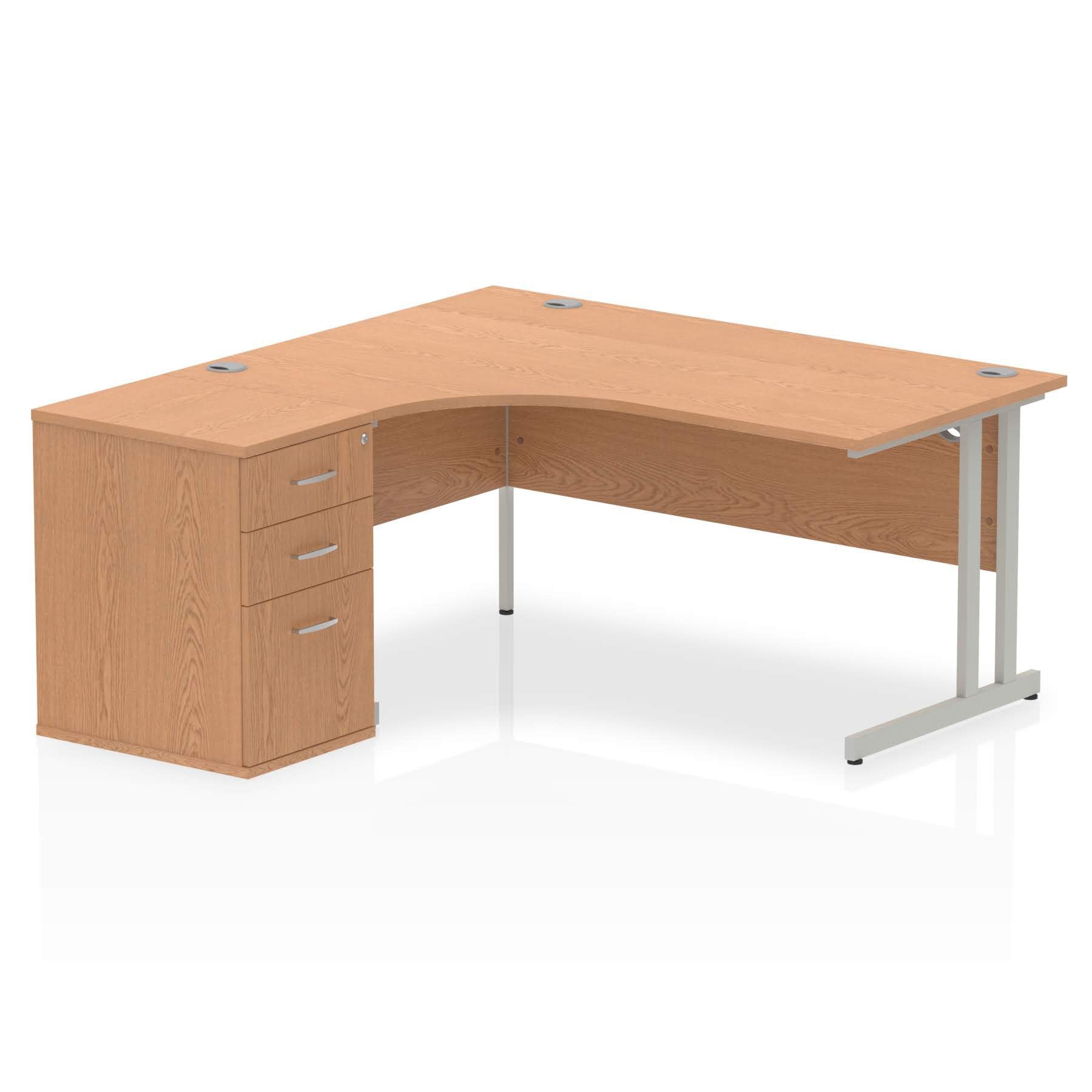 Dynamic Impulse 1600mm Left Crescent Desk Oak Top Silver Cantilever Leg Workstation 600mm Deep Desk High Pedestal Bundle I000868 DD