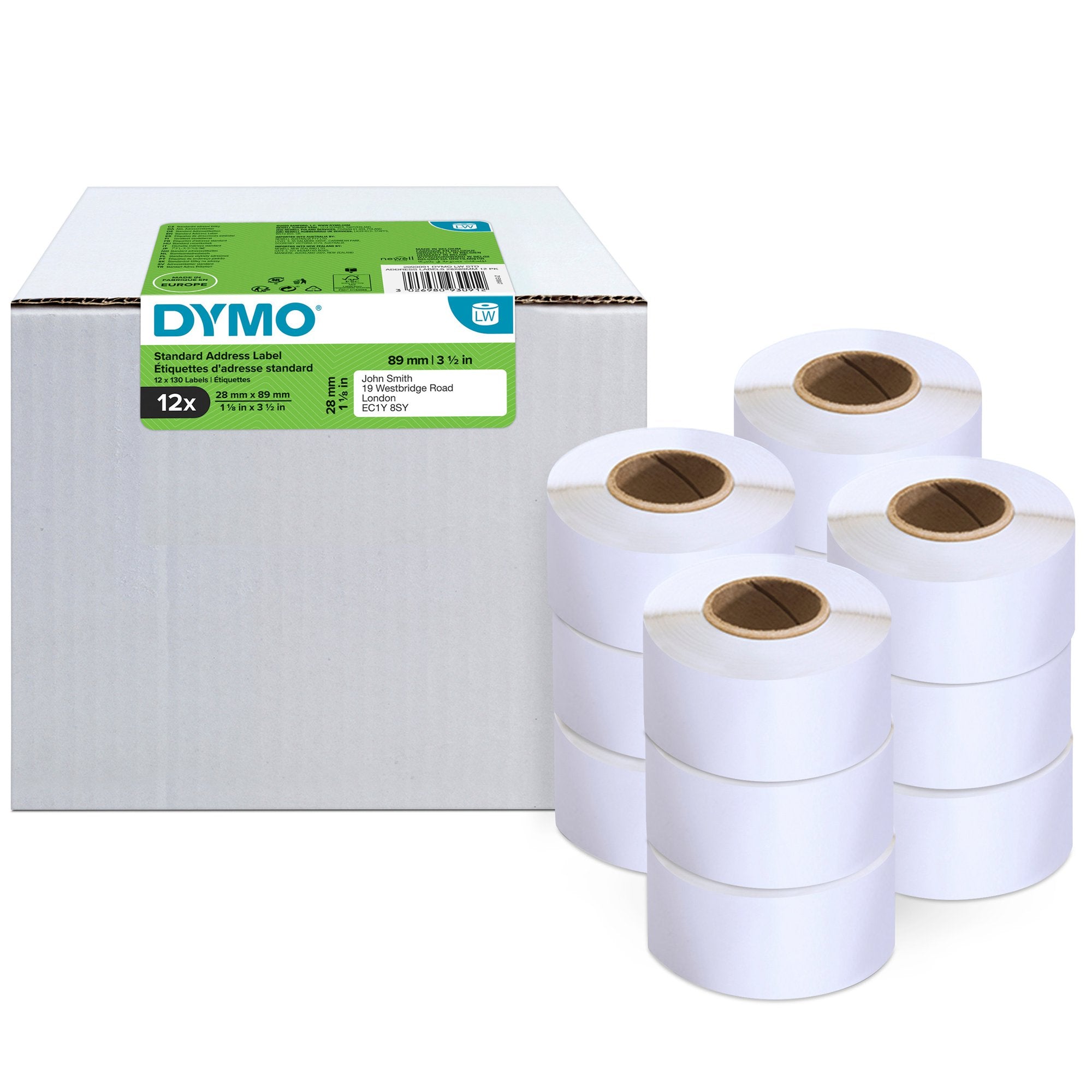 Dymo LabelWriter Standard Address Label 28x89mm 130 Labels Per Roll White (Pack 12) - 2093091