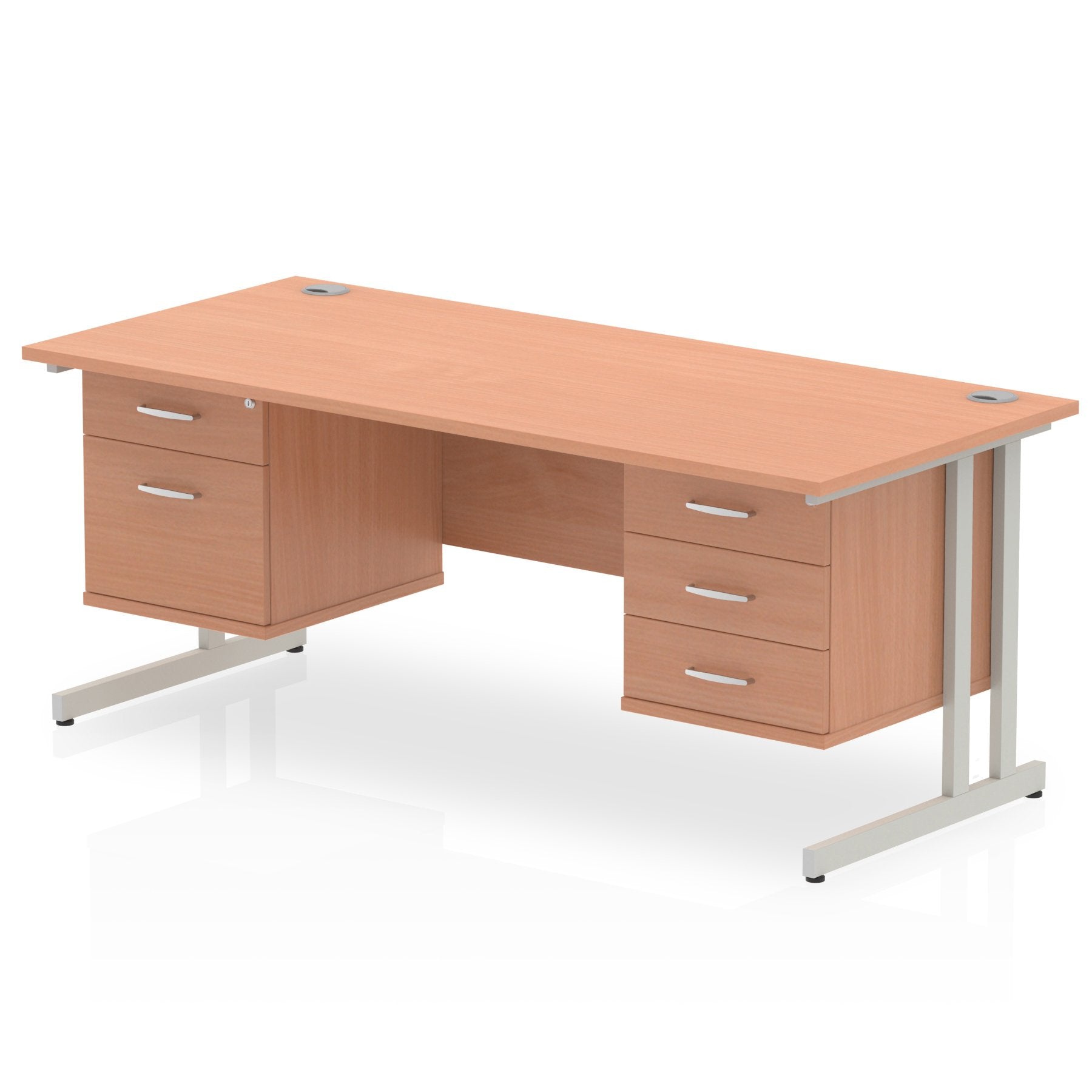 Dynamic Impulse W1800 x D800 x H730mm Straight Office Desk Cantilever Leg With 1x2 & 1x3 Drawer Fixed Pedestal Beech Finish Silver Frame - MI001723 DD