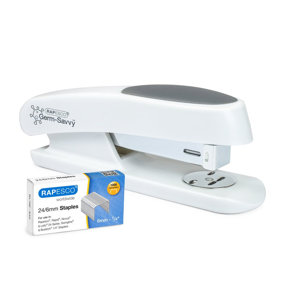 Rapesco Germ-Savvy™: ECO Sting Ray Half Strip Stapler & 1000 Staples - Soft White