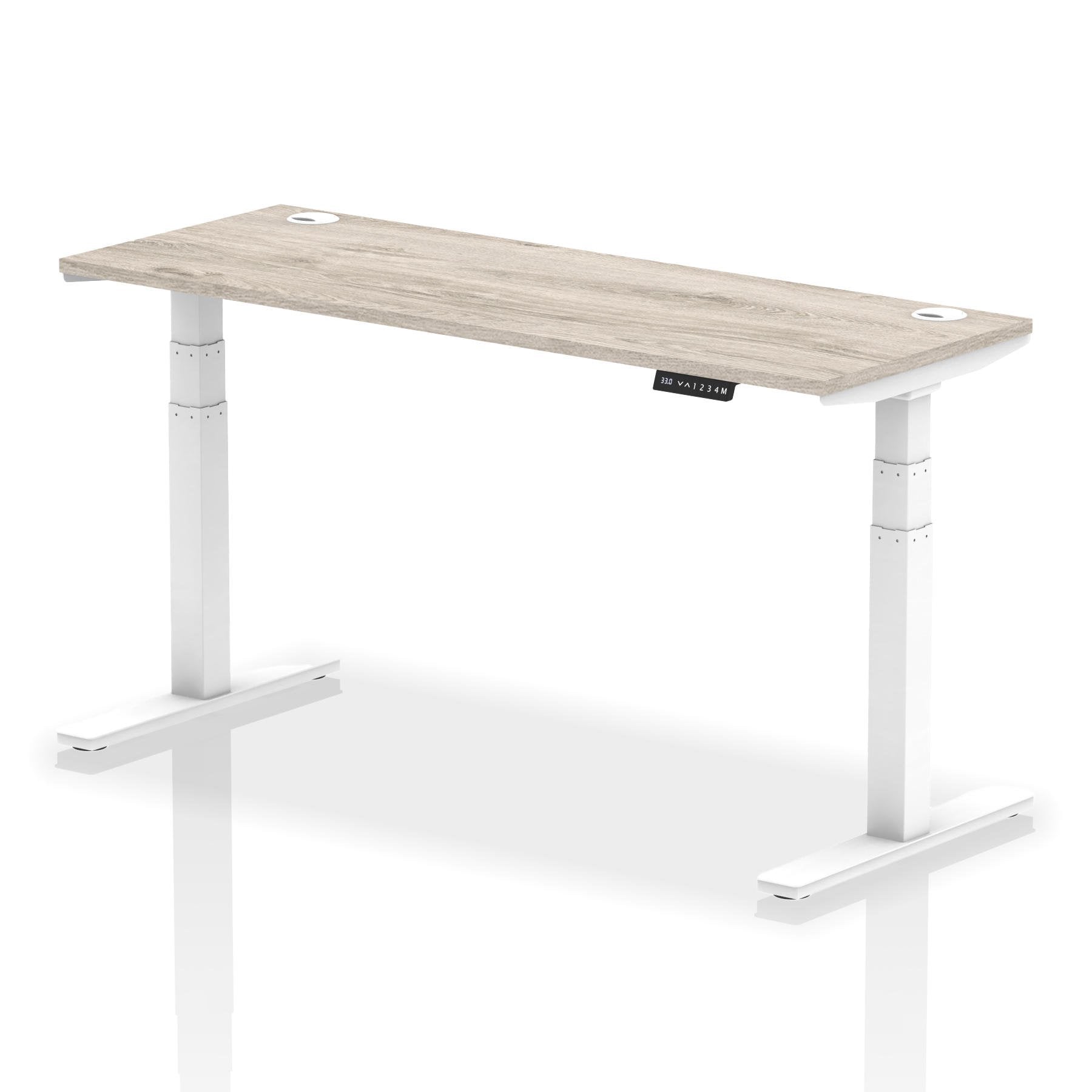 Dynamic Air 1600 x 600mm Height Adjustable Desk Grey Oak Top Cable Ports White Leg HA01183 DD