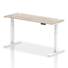 Dynamic Air 1600 x 600mm Height Adjustable Desk Grey Oak Top Cable Ports White Leg HA01183 DD