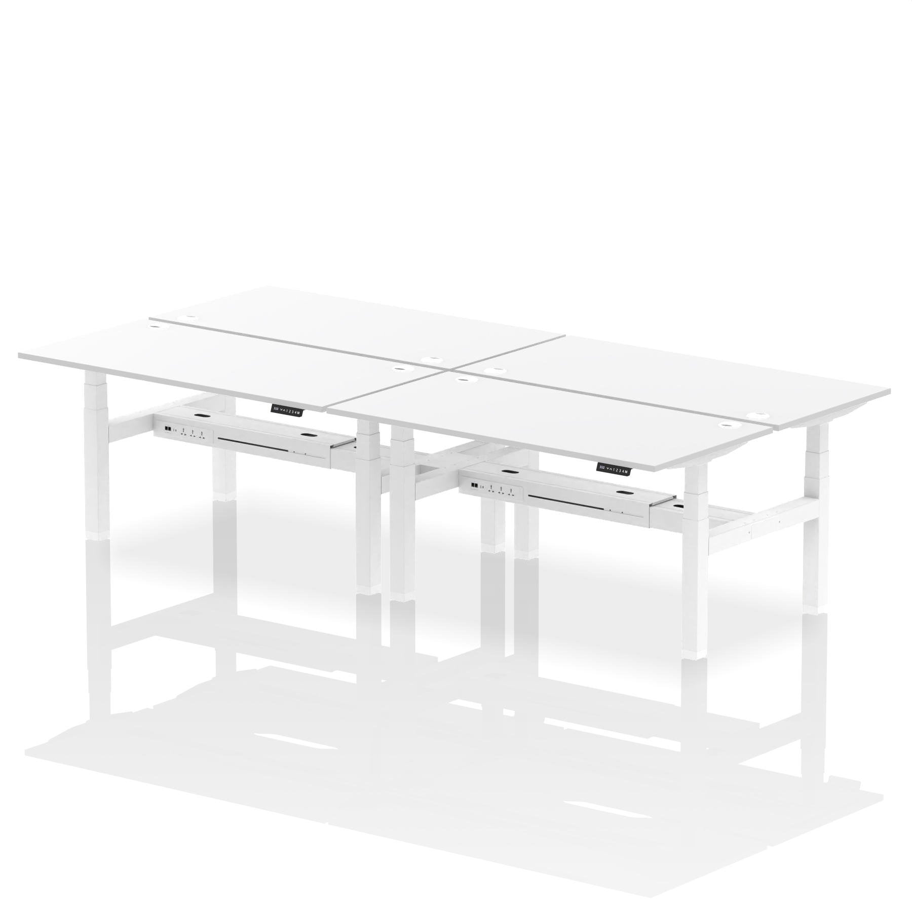Dynamic Air Back-to-Back W1600 x D800mm Height Adjustable Sit Stand 4 Person Bench Desk With Cable Ports White Finish White Frame - HA02422 DD