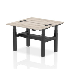 Dynamic Air Back-to-Back W1200 x D600mm Height Adjustable Sit Stand 2 Person Bench Desk With Cable Ports Grey Oak Finish Black Frame - HA01536 DD