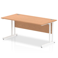 Impulse 1600 x 800mm Straight Desk Oak Top White Cantilever Leg MI002645 DD