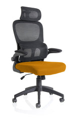 Iris Mesh Back Task Operator Office Chair Bespoke Senna Yellow Fabric Seat With Headrest - KCUP2036 DD